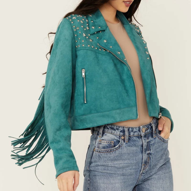 River Heartland S19 Kamaia Fairburn Fringe Green Suede Jacket