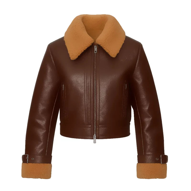 Rome 2025 Camila Coelho Brown Shearling Leather Jacket