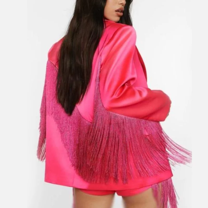 The Road Britnee Kellogg Pink Fringe Blazer