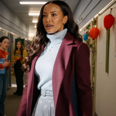 The Snow Must Go On Heather Hemmens Maroon Coat