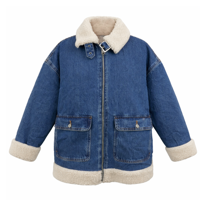 The Twelve Dates 'Til Christmas Mae Whitman Kate Shearling Denim Jacket