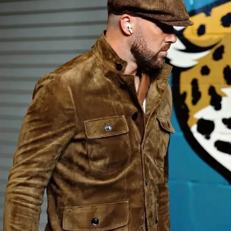 Travis Kelce Military Brown Suede Jacket