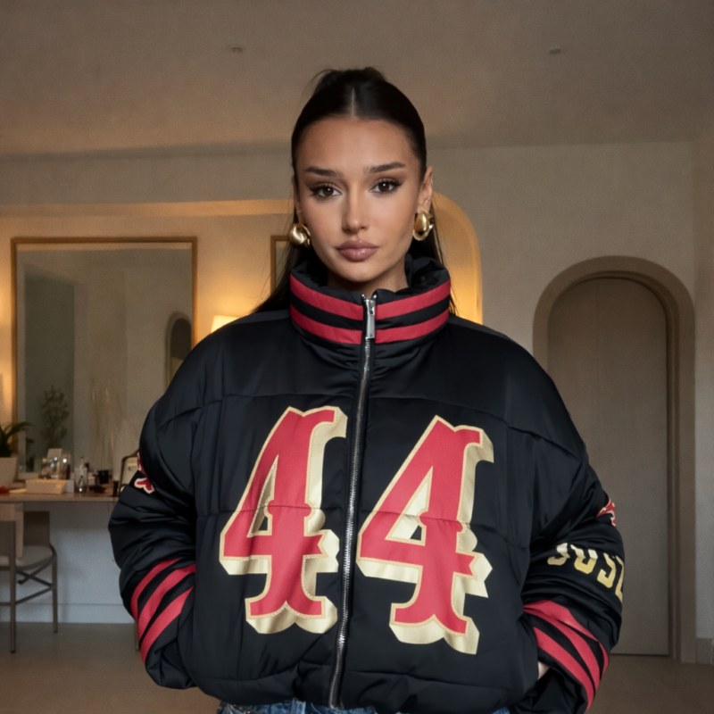 San Francisco 49ers 2026 Kristin Juszczyk Black Puffer Jacket