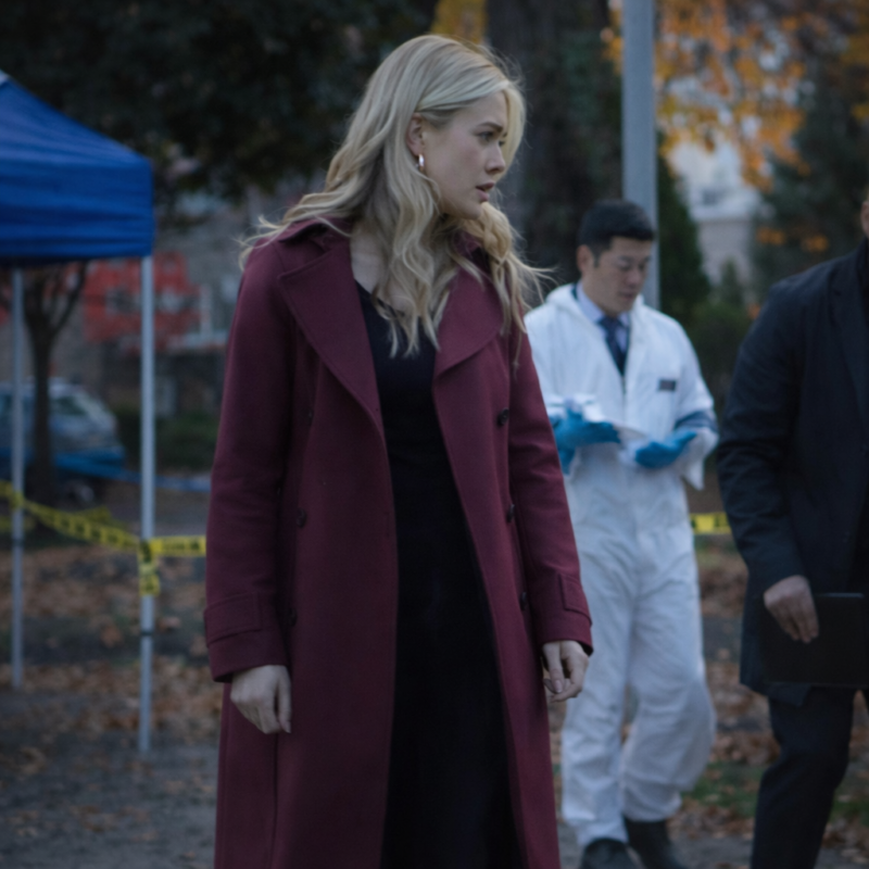 The Hunting Party Melissa Roxburgh Rebecca Henderson Burgundy Coat