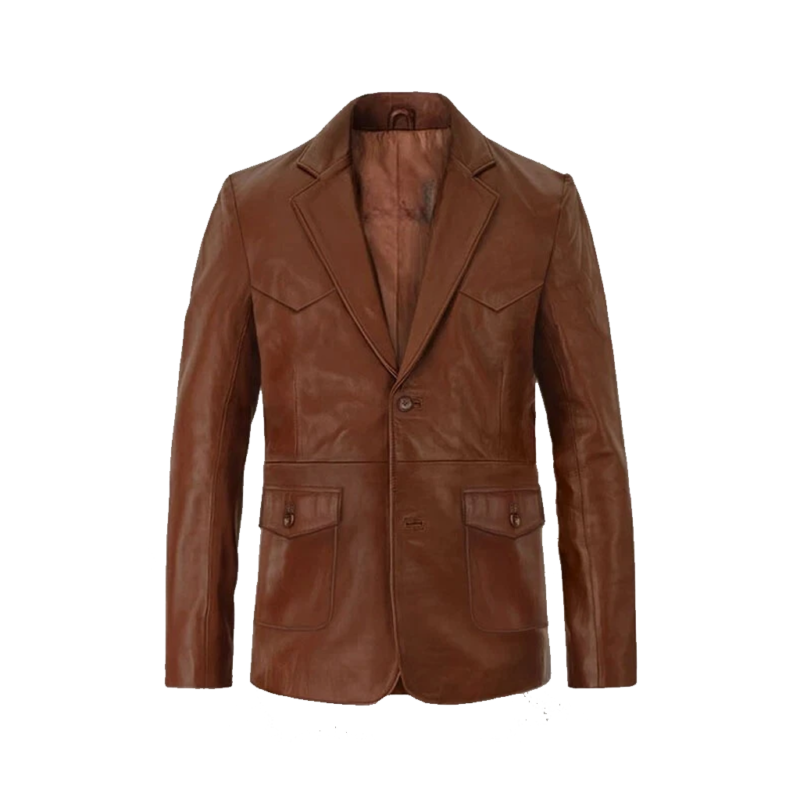 Dark Winds S04 Premiere Luke Barnett Toby Shaw Brown Leather Jacket