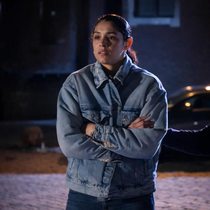 Miranda Rae Mayo Chicago Fire S14 Stella Kidd Blue Denim Jacket