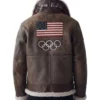 Olympics 2026 Team USA Brown Leather Jacket