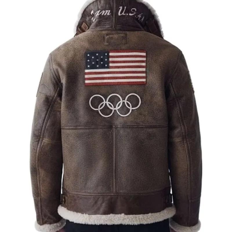 Olympics 2026 Team USA Brown Leather Jacket