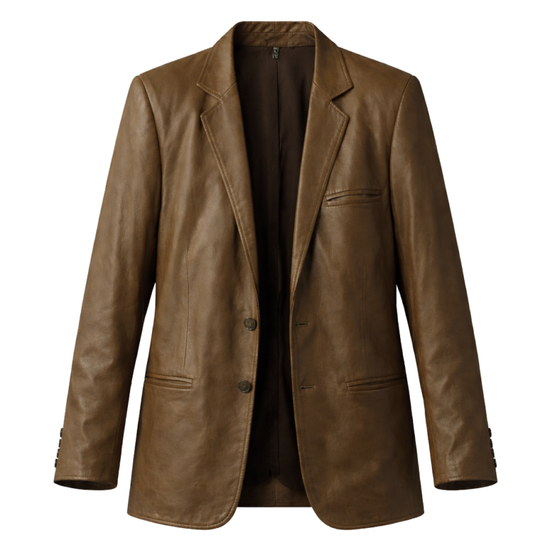 The Big Fake Pietro Castellitto Toni Brown Leather Blazer