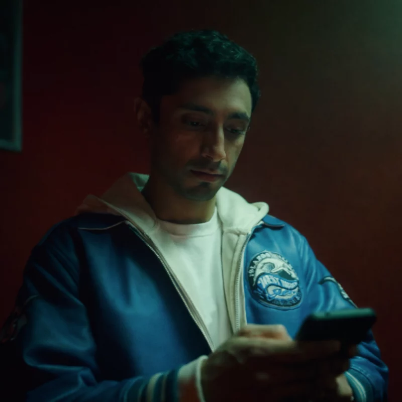 Bait S01 Shah Latif Riz Ahmed Blue Leather Jacket