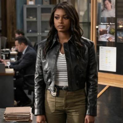 High Potential S02 Daphne Forrester Black Leather Jacket front view