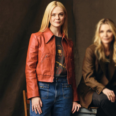 Margoâ€™s Got Money Troubles Event Elle Fanning Orange Jacket front view