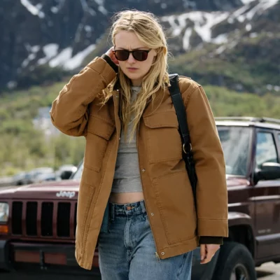 The Sun Never Sets Dakota Fanning Brown Jacket