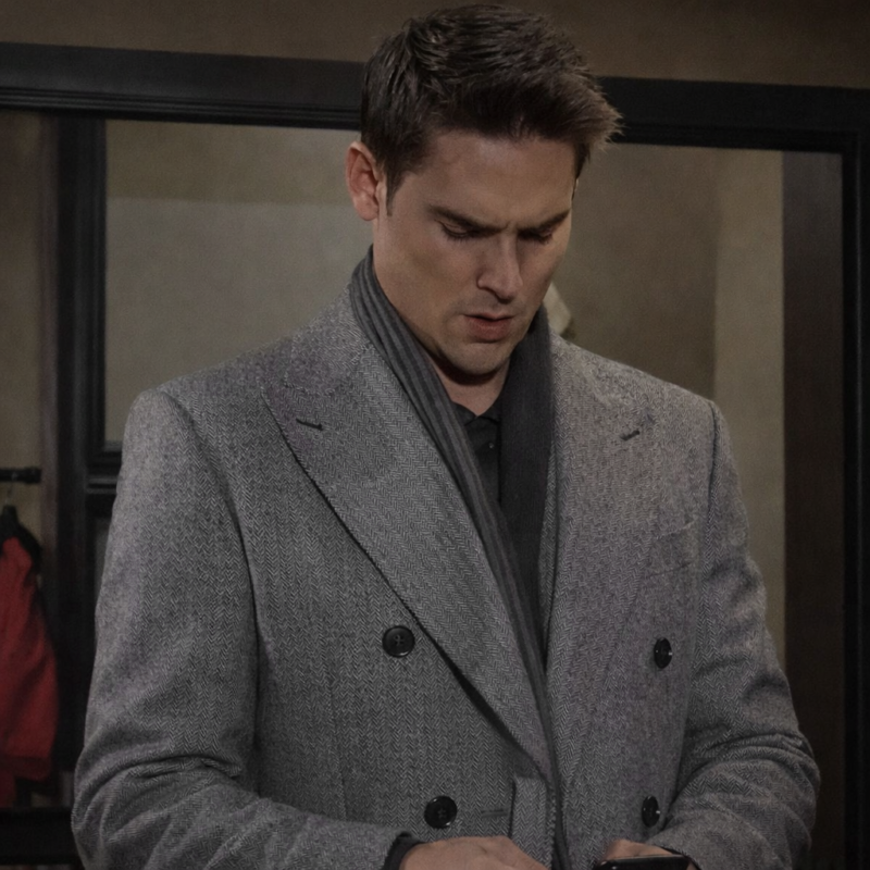 The Young And The S53 Adam Newman Mark Grossman Grey Trench Wool Coat