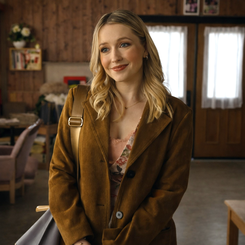 A Season to Blossom Emily Tennant Brown Coat outfit look