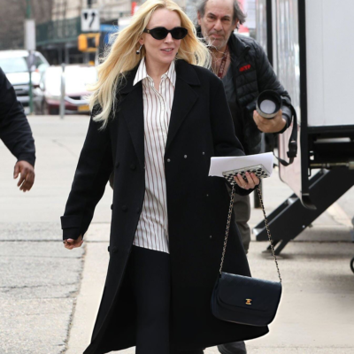 Count My Lies Lindsay Lohan Black Coat front view