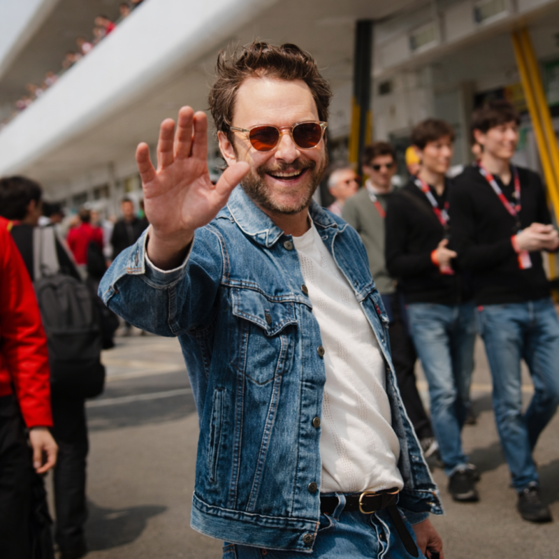 F1 Grand Prix 2026 Charlie Day Denim Jacket fashion wear