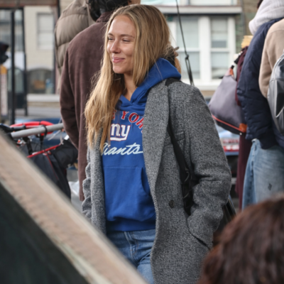 NYC Scarlett Johansson Grey Coat front view