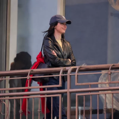 Sushi Restaurant 2026 Kendall Jenner Leather Jacket front view