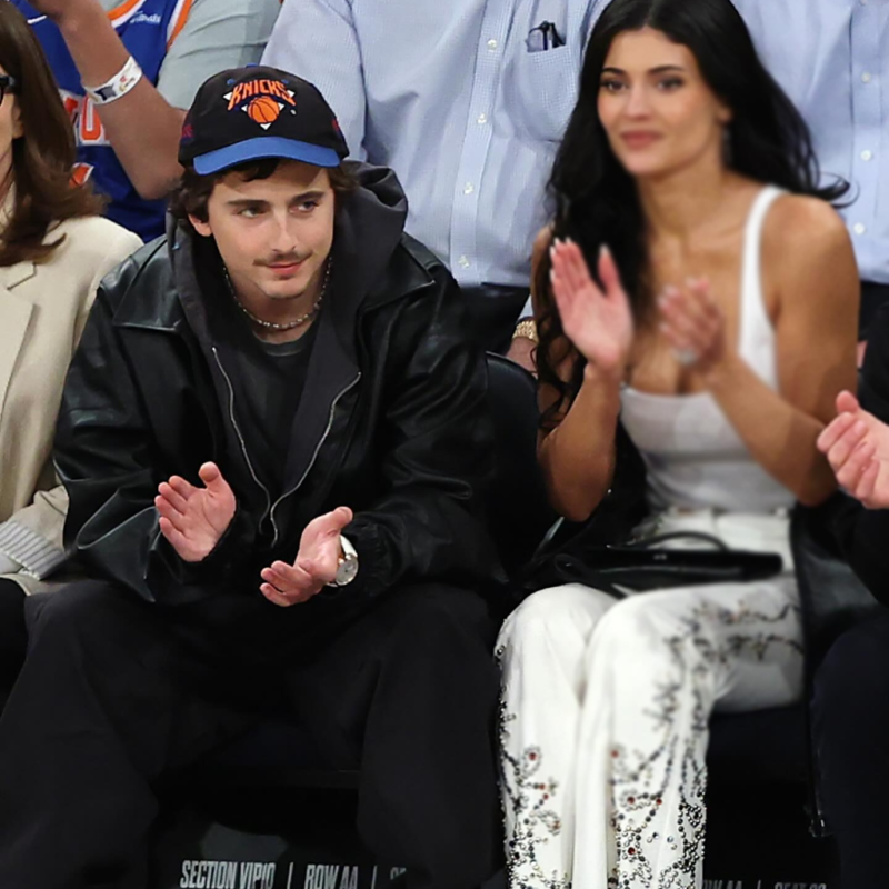 Knicks Playoff Courtside Date TimothÃ©e Chalamet Jacket outfit look