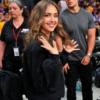 LA Lakers Jessica Alba Game Jacket outfit look