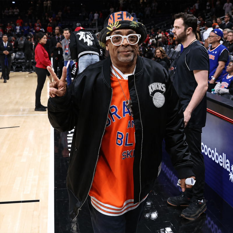 Spike Lee Knicks Black Jacket outfit look