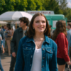 Off Campus Ella Bright Denim Jacket front view