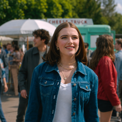 Off Campus Ella Bright Denim Jacket front view