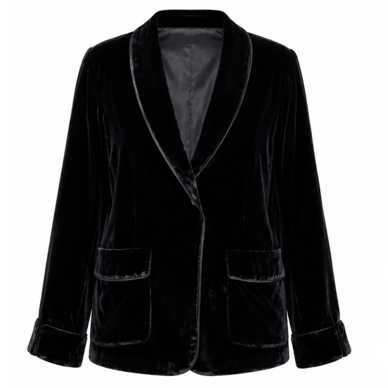 The Off Weeks Jessica Chastain Black Velvet Blazer model style