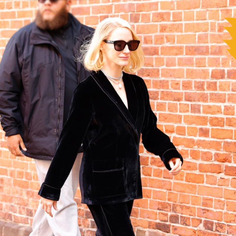 The Off Weeks Jessica Chastain Black Velvet Blazer street style