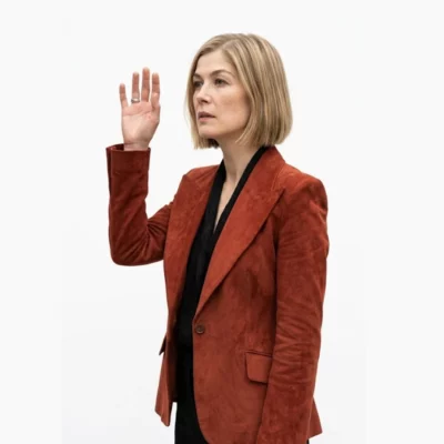 Ladies First 2026 Rosamund Pike Suede Blazer