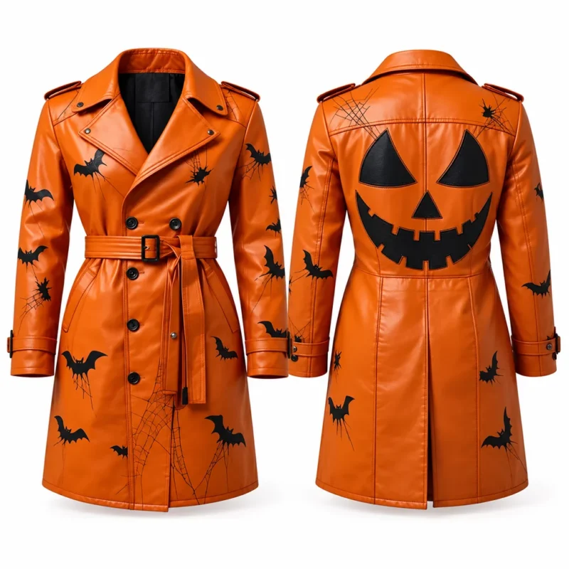 Jack-o-Lantern & Bat Trench Coat