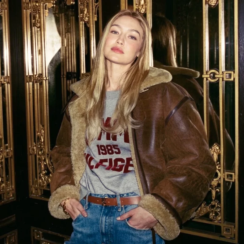 Aviator Gigi Hadid Brown Jacket