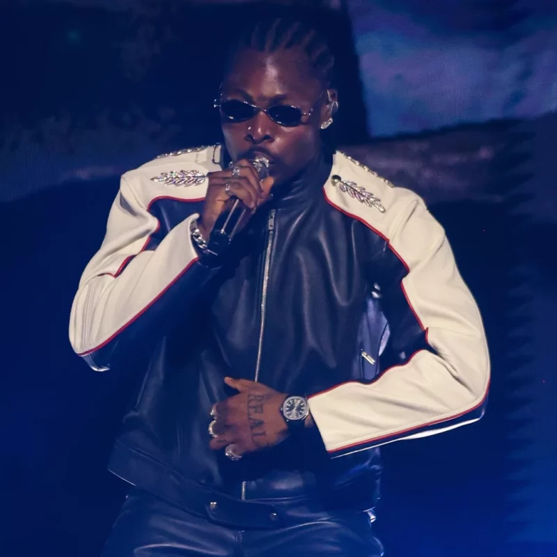 God We Trust Tour 2026 Asake Blue Leather Jacket