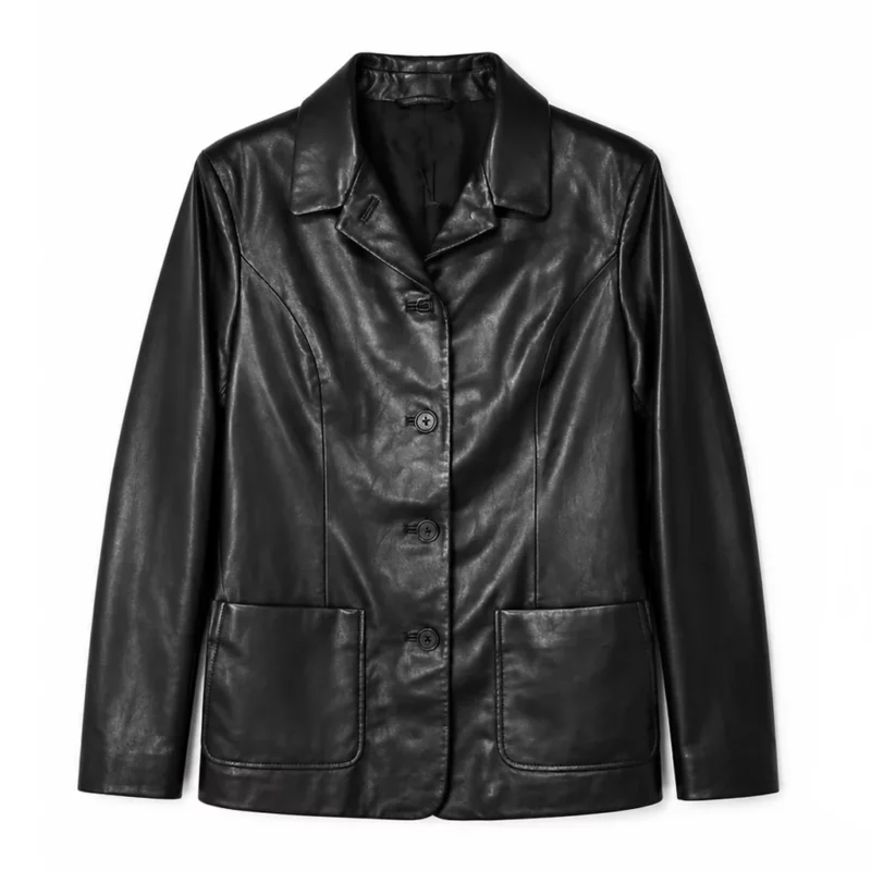 Leanne S02 Kristen Johnston Black Leather Blazer
