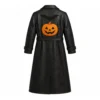 Pumpkin and Bat Black Trench Coat