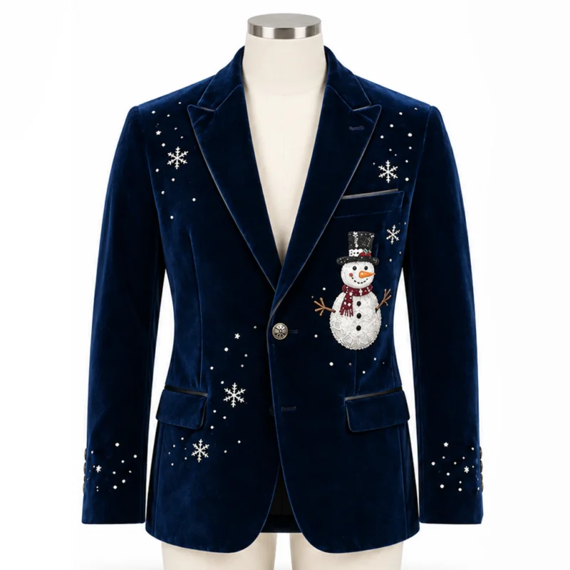 Christmas Snowman Velvet Blazer
