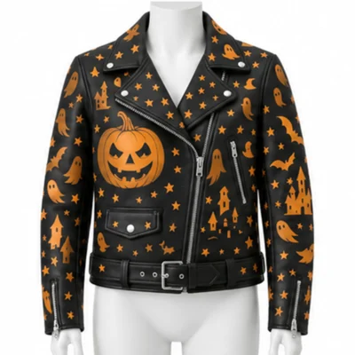 Halloween Pumpkin Biker Jacket