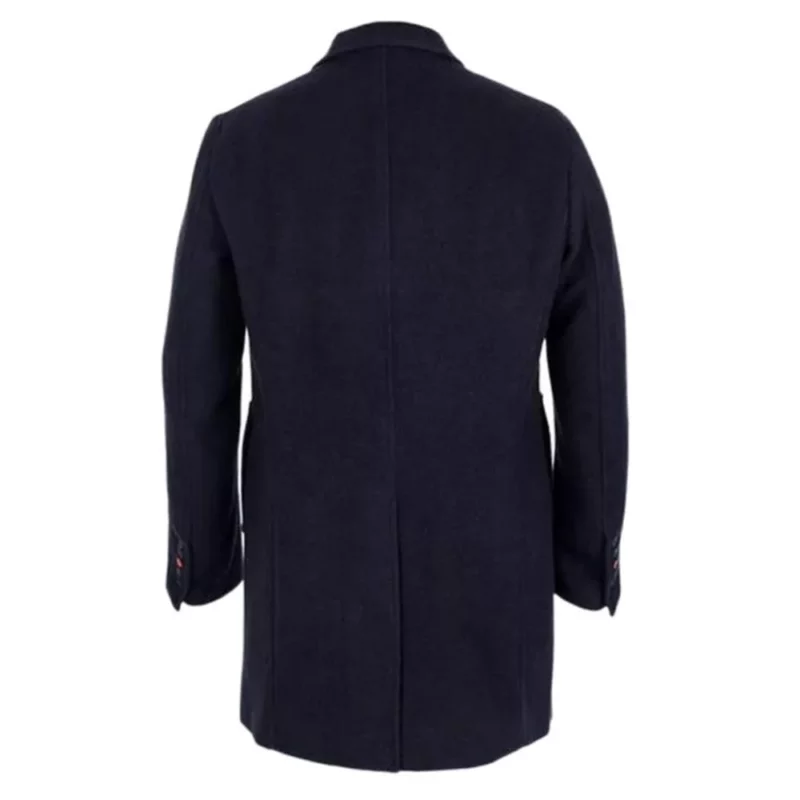 Notch Lapel Wool Navy Blue Coat