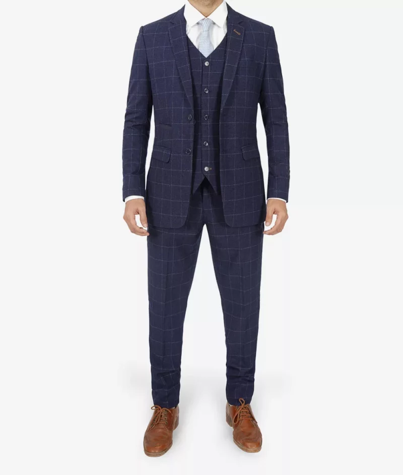 Mens Navy Blue Check Suit