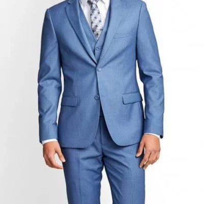 3 Piece Slim Fit Sky Blue Suit for Men