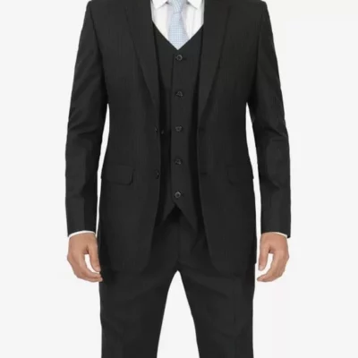 Mens Shelby 3 Piece Black Gangster Pinstripe Suit
