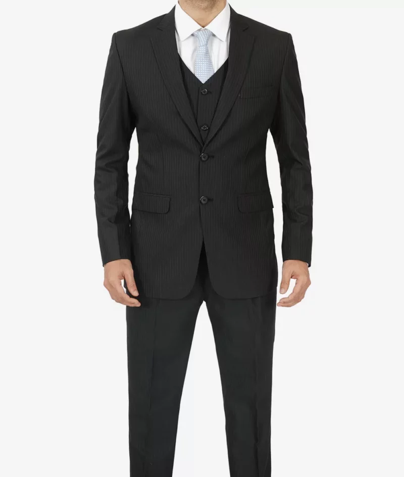 Mens Shelby 3 Piece Black Gangster Pinstripe Suit