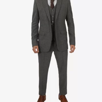 Two Button Gangster Grey 3 Piece Suit