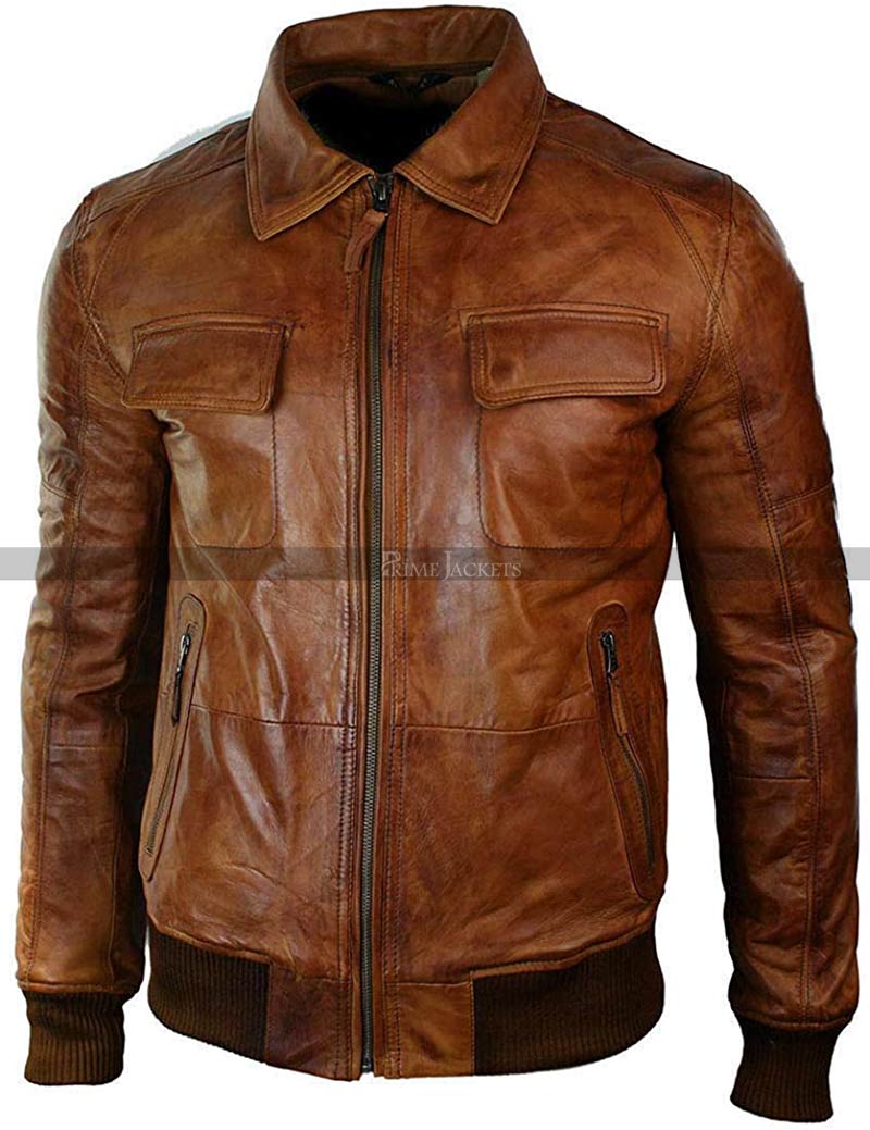 Men's Vintage G1 Aviator Rust Tan Brown Biker Leather Jacket