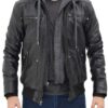 Black Leather Hooded Jacket