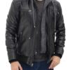 Black Leather Hooded Jacket