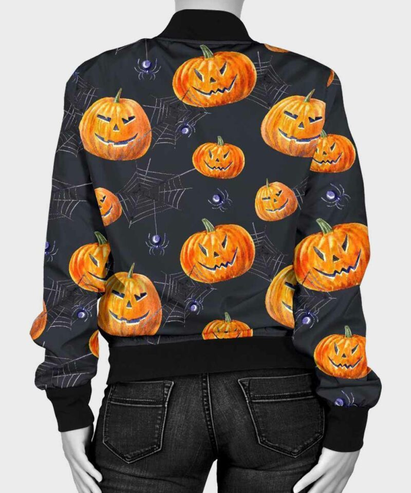 Halloween Pumpkin Printed Bomber Jacket