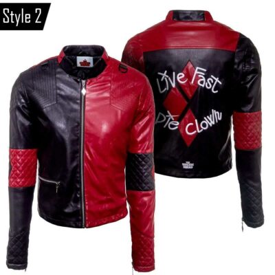 Harley Quinn Asylum Biker Black Red Jacket