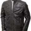 Black Leather Double Pockets Biker Jacket Men's
